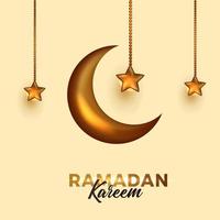 Ramadan kareem social media template islamic event for eid, with 3d golden luxury elegant moon crescent with hanging star vector