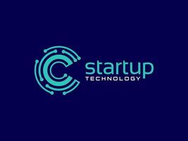 Abstract Initial Letter C Logo. Blue Gradient Circular Line with Connected Dots isolated on White Background. Usable for Business and Technology Logos. Flat Vector Logo Design Template Element.