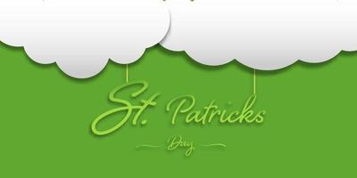 Happy Saint Patrick's day hanging with a white cloud on green background for banner, logo website, and card. Irish celebration and festival. vector