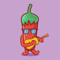 lindo personaje de chili mascota tocando guitarra dibujos animados aislados en diseño de estilo plano vector