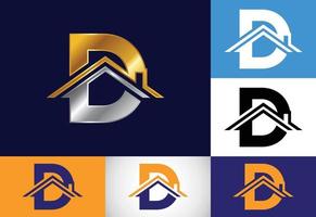 alfabeto inicial del monograma d con el techo. signo de casa o casa. concepto de logotipo inmobiliario. emblema de fuente logotipo vectorial moderno para el negocio inmobiliario y la identidad de la empresa. vector