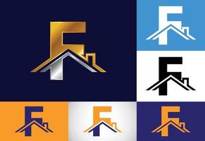 Initial F monogram alphabet with the roof. Home or house sign. Real estate logo concept. Font emblem. Modern vector logo for Real estate business and company identity.