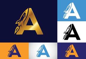 Initial A monogram letter alphabet with a Rocket logo design. Rocket icon. Font emblem. Modern vector logo for business and company identity.