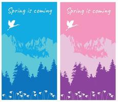 Set of posts template in blue and pink colors, the inscription. Spring is coming. Suitable for social media posting and online advertising vector