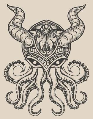 illustration vintage octopus with mask