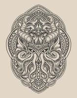 illustration vintage octopus with engraving ornament style vector