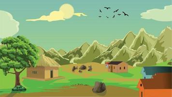 Pakistan Village day off cartoon background in landscape view vector illustration art.