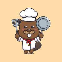 cute beaver chef mascot cartoon character vector
