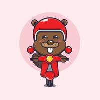 cute beaver mascot cartoon character ride on scooter vector