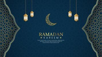 Ramadan Kareem, Islamic Arabic Blue Luxury Background with Geometric pattern and Beautiful Ornament with Lanterns vector