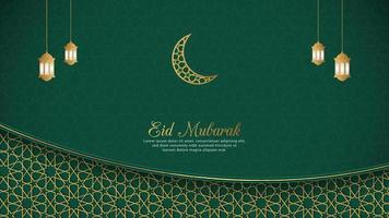 Eid Mubarak, Islamic Arabic Green Luxury Background with Geometric pattern and Beautiful Ornament vector