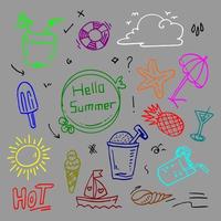 summer vector icon doodle style set.