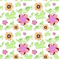 Modern hand-drawn floral seamless vector patterns, bright colorful