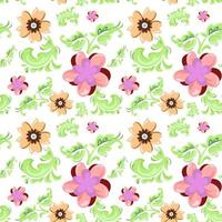 Modern hand-drawn floral seamless vector patterns, bright colorful