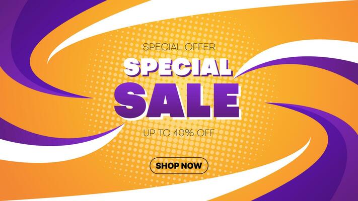 special sale banner or poster with purple ,white and orange color. vector illustrator