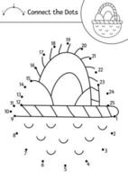 Vector Easter dot-to-dot and color activity with cute basket with eggs. Spring holiday connect the dots game for children with traditional symbol. Funny adorable coloring page for kids.