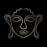 Golden face buddha with golden border isolate on black background vector