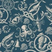 Monochrome vector seafood pattern