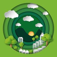 Nature landscape and environment conservation concept design.Vector illustration. Green eco friendly paper carve background. vector