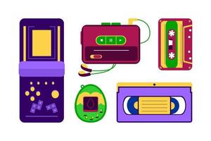A set of Retro 80s-90s electronic devices For a stylish retro party. Vector Illustration flat style