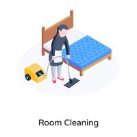 Girl doing room service  concept of room service isometric illustration vector