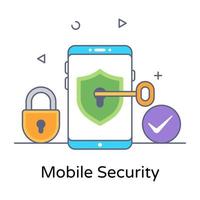 Key inside smartphone, mobile security icon vector