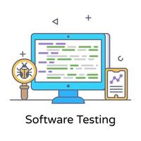 Bug under magnifying glass, software testing icon vector