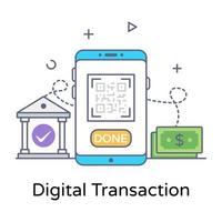 A flat outline design of digital transaction icon vector