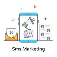 un marketing a través de mensajería, vector de contorno plano de marketing sms