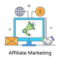 Affiliate marketing visual, flat outline vector