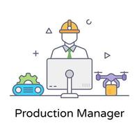 Conceptual flat outline design of production manager icon vector