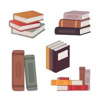 Stack of books vector doodle illustration set. Pile of books with pensil for school library or bookstore