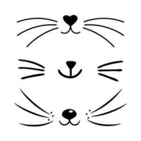 Set of vector flat cat heart nose. Cute cat face silhouette icon collection