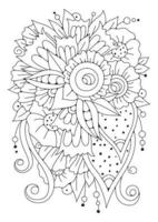 Coloring page with flowers. Art line. vector