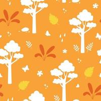 Seamless tropical vector pattern with trees, plants and flowers