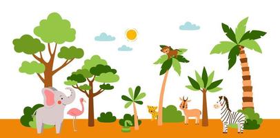 banner horizontal de safari de animales africanos. ilustración vectorial plana vector