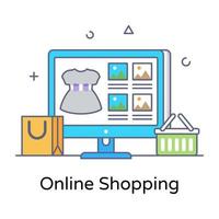 Flat outline online shopping vector, editable design vector