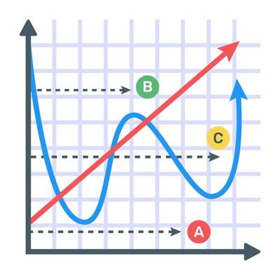 A flat icon of line graph