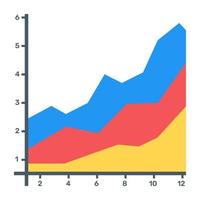 un icono plano de gráfico de área apilada, diseño editable vector