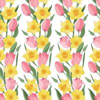 Vector seamless pattern of daffodils and tulips. Textiles and wrapping paper. Spring. Easter