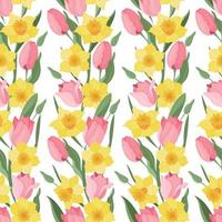 Vector seamless pattern of daffodils and tulips. Textiles and wrapping paper. Spring. Easter