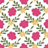 Vector seamless pattern with wildflowers in doodle style.