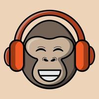 vector kingkong head smiling using a headset, on a light brown background