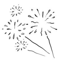 composición de fuegos artificiales con imágenes de garabatos de puntos de fuegos artificiales de diferentes formas estilo dibujado a mano de dibujos animados vector