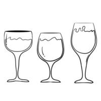 conjunto de vectores de copas de vino copas en tinta estilo dibujado a mano ilustración de estilo de dibujos animados