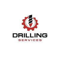 Drilling service logo with images of drill bits and jagged circles vector