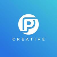 Letter P logo design template with white color and blue background vector