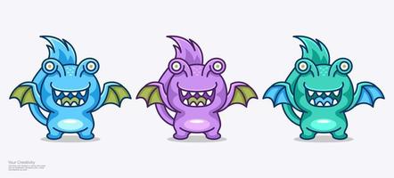 Vector illustration cute monster character mascot design with wings and long tails