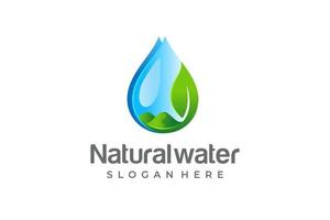 Water drop logo with a view of leaves and green mountains vector