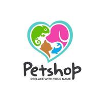 logotipo de la tienda de mascotas con icono de animal y corazón vector